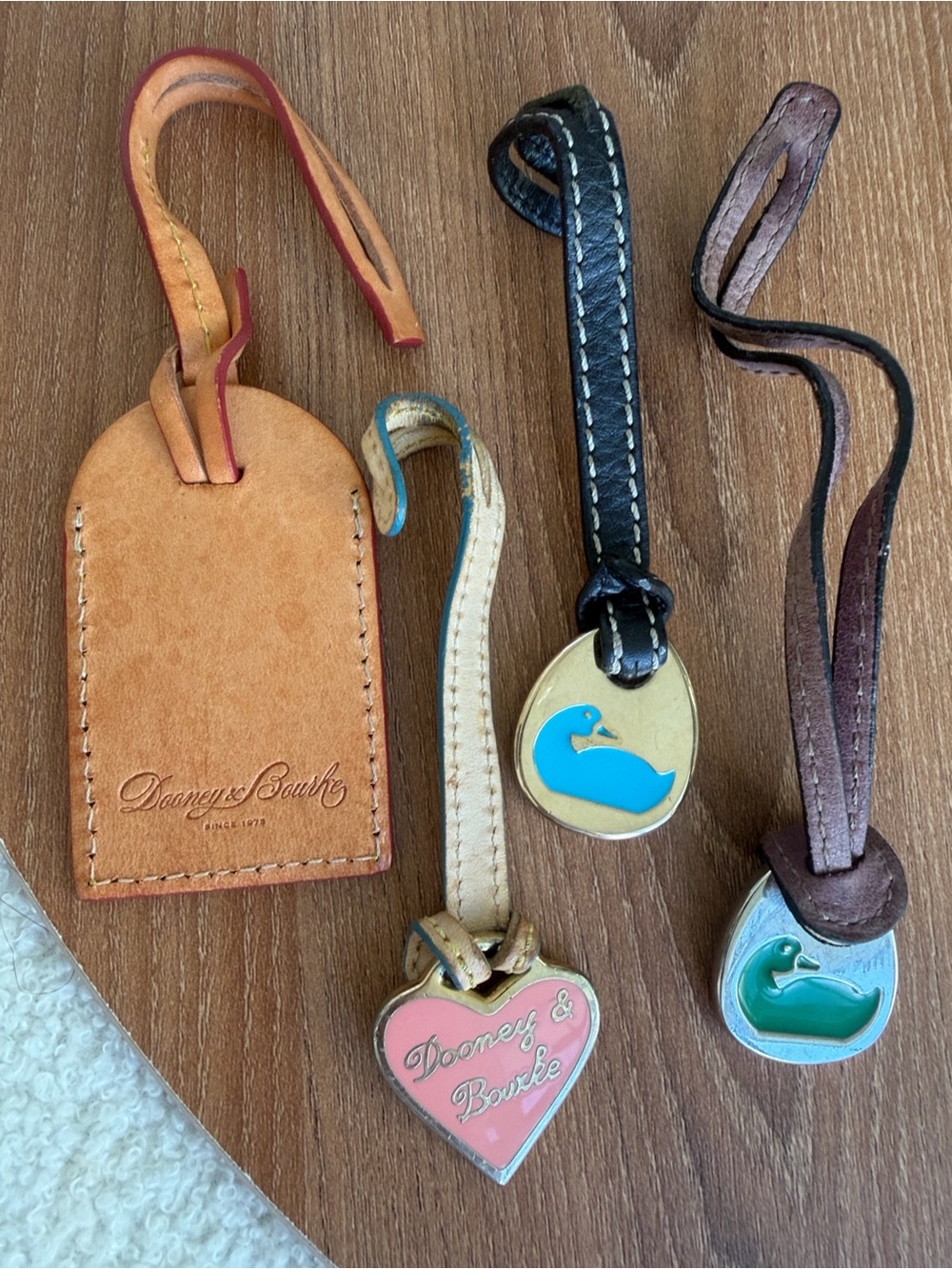 Vintage Dooney & Bourke Leather Luggage Tags Bag Charms Fobs Set of 4